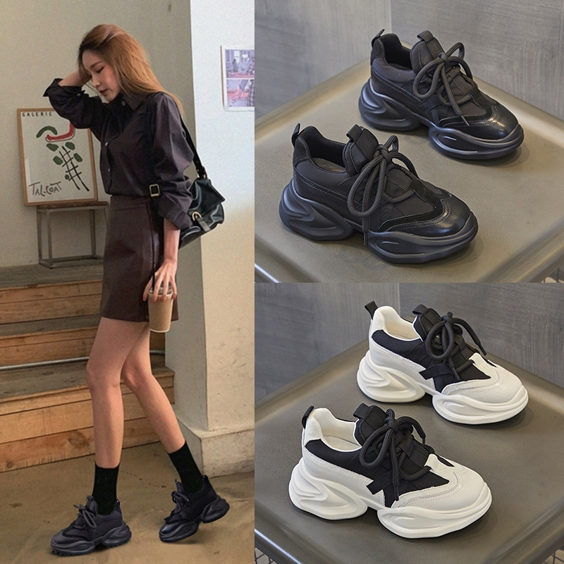 增高老爹鞋女款真皮2025年春秋小个子厚底炸街女鞋松糕休闲运动鞋