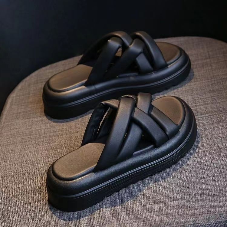 拖鞋女夏外穿时尚2024年新款厚底网红爆款黑色凉拖夏款女士凉鞋潮