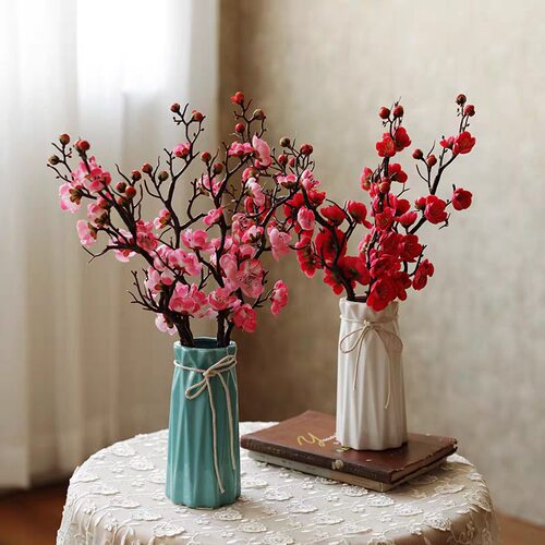 梅花仿真腊梅花假花套装中式仿真花客厅书桌玄关酒店陶瓷花瓶