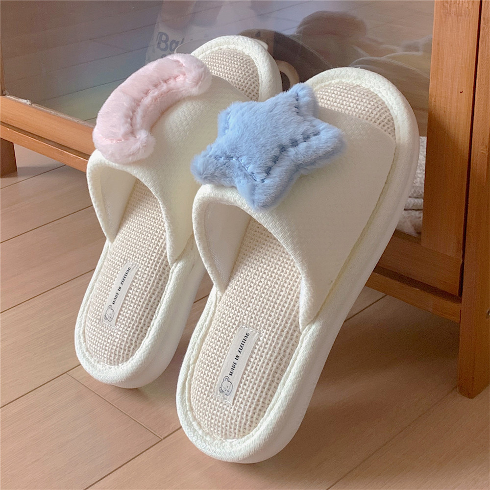 棉麻亚麻拖鞋女款春秋2025新款可爱静音室内家居家布艺毛拖鞋四季