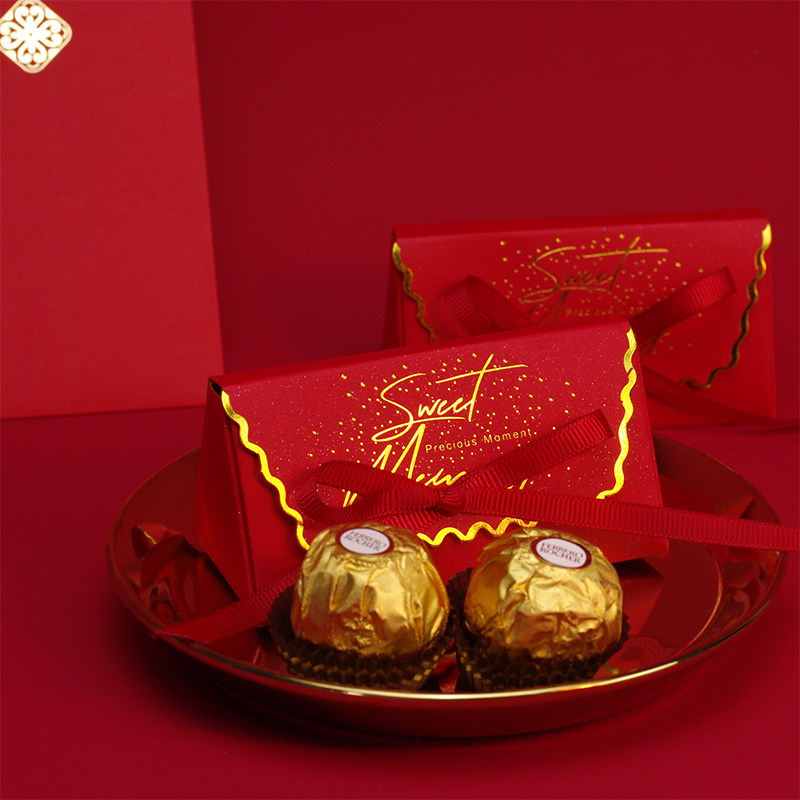 费列罗巧克力喜糖成品2粒 西式酒红波浪 生日满月婚礼三八节礼物