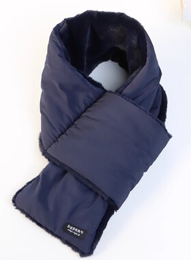 出口日本秋冬季羽丝绒围巾男女户外运动时尚保暖围脖加绒加厚脖套