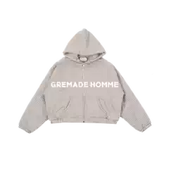 Gremade Retro Beige Fine Plaid Hooded Fleece-Lined Loose Silhouette Hooded Jacket