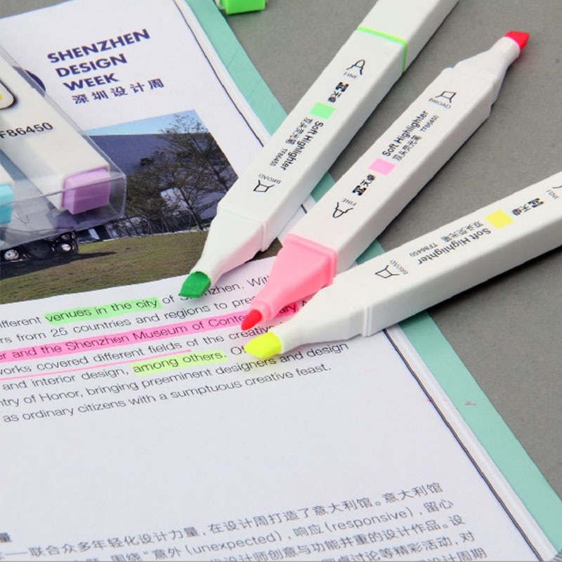 天卓86450新款学生双头6色标记笔荧光笔创意方杆办公划重点记号笔