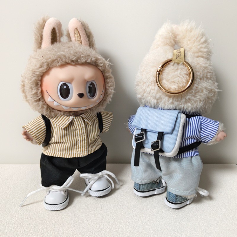 一二代Labubu挂件衣服条纹衬衫裤子包包套装拉布布娃衣着替换装