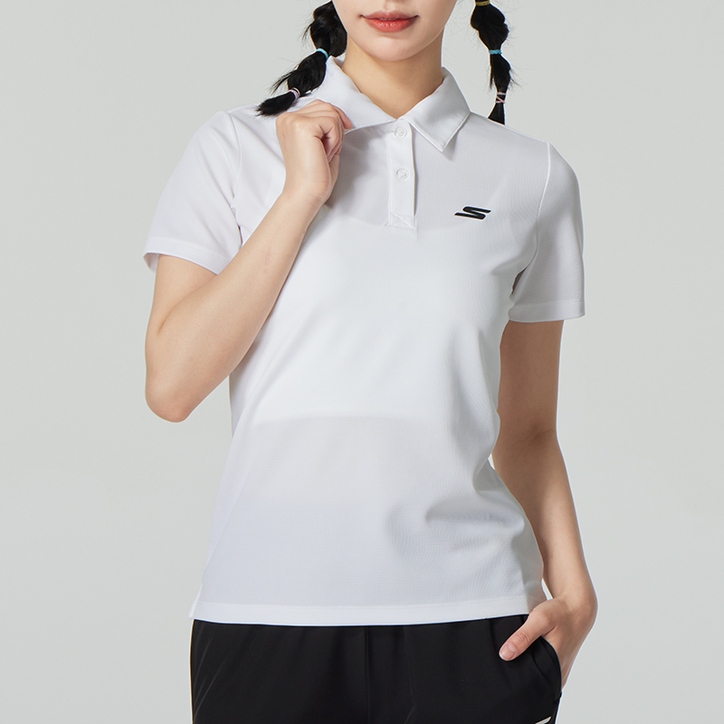 正品Skechers斯凯奇透气翻领女运动休闲短袖T恤POLO衫P224W161