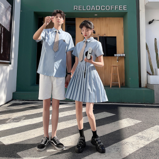 毕业季情侣装新款小学初中学生朗诵大合唱衬衫连衣裙刺绣班服校服