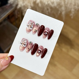 波格利新年美甲醒狮2026新款春节手工穿戴甲假指甲贴片红色高级感