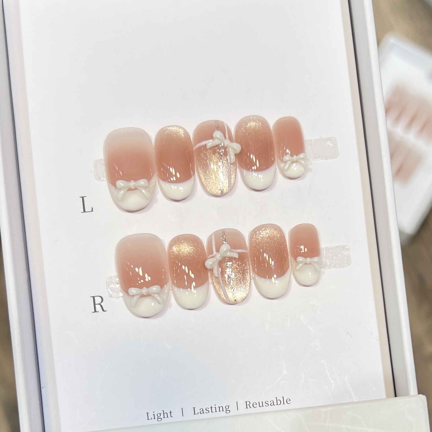 【奶油小香】法式手绘温柔猫眼日常短款纯手工穿戴甲2025新款美甲