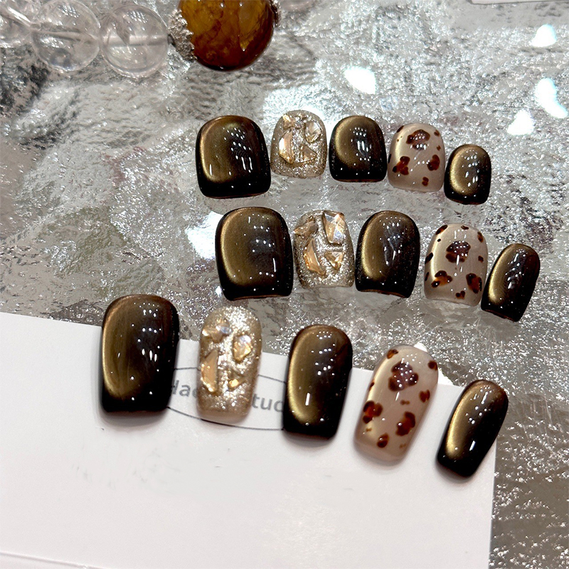 木质调美拉德手绘豹纹金棕猫眼