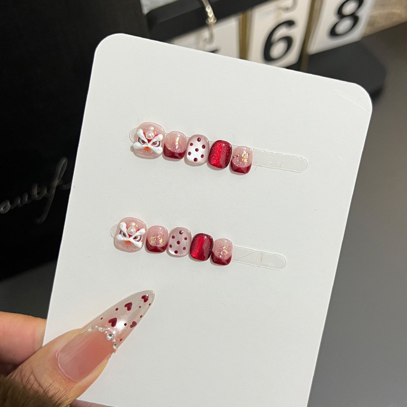 手工儿童穿戴甲新年国风卡通红色醒狮法式猫眼3-12岁小童美甲贴片,彩妆/香水/美妆工具,穿戴甲/甲片,淘宝优惠券,粉丝福利购,淘宝优惠卷