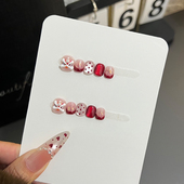 手工儿童穿戴甲新年国风卡通红色醒狮法式 猫眼3 12岁小童美甲贴片