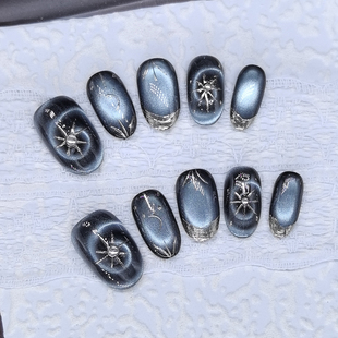 纯手工穿戴甲原创猫眼美甲短款 裸色轻奢高级感指甲贴片 甲片中长款