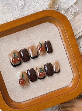 纯手工穿戴甲红色樱桃立体工艺可爱甜美高级气质美甲贴片