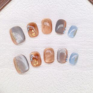 原创【秋野溪涧】纯手工中国风秋日显白美甲高级晕染气质穿戴甲