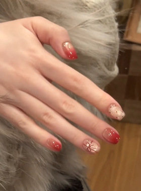 【冬日礼遇】圣诞渐变法式短款美甲纯手工穿戴甲美甲贴片假指甲片