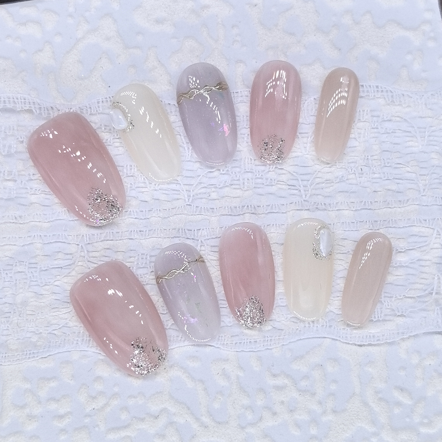 纯手工【温梦】高级国风晕染立体云贝温柔风气质贵妇美甲穿戴甲