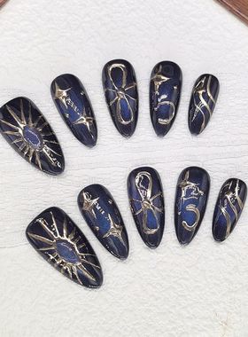 原创【古埃及】高级复古埃及神秘黑紫色韵甜酷辣妹鎏金猫眼穿戴甲