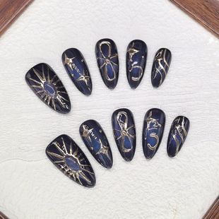 原创【古埃及】高级复古埃及神秘黑紫色韵甜酷辣妹鎏金猫眼穿戴甲