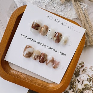 纯手工穿戴美甲秋冬美拉德新款 成品甲片工厂 小众晕染手绘短款