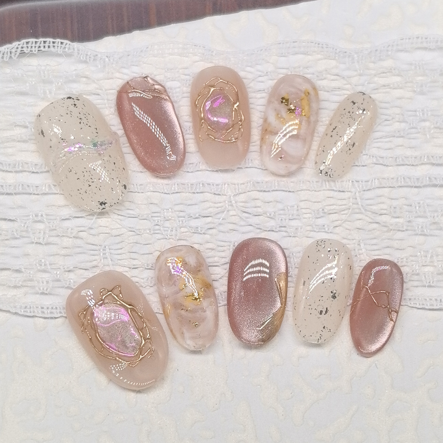 【粉韵】纯手工国风纯欲晕染气质贵妇名媛风显白短椭圆穿戴甲