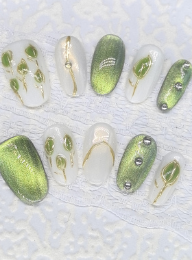 原创【丛林之光】夏季高级爆闪极光猫眼ins风纯手工显白穿戴甲