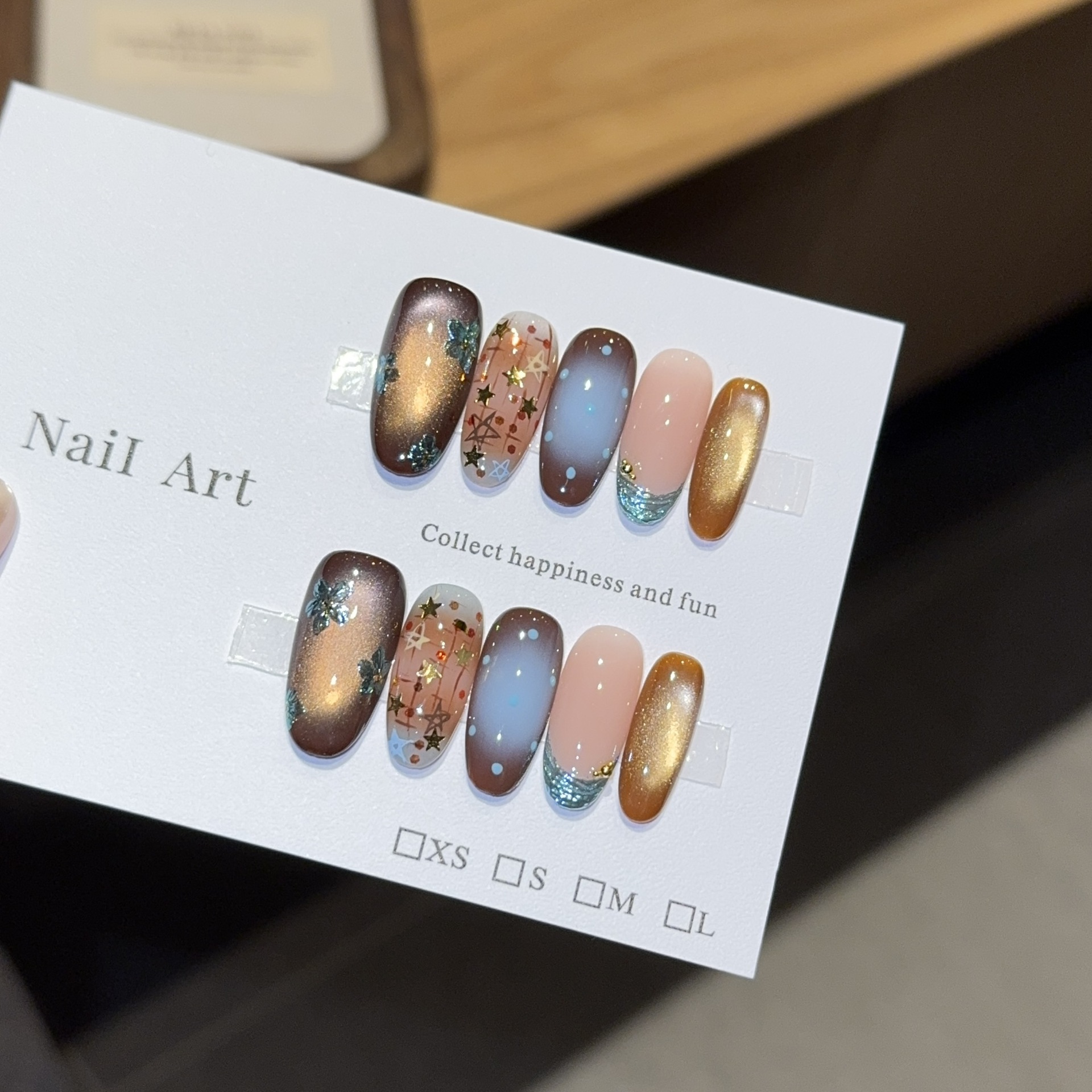 复古蓝花手绘法式穿戴甲