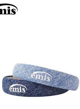 韩国emis发箍女刺绣字母牛仔布艺蓝色头箍气质简约百搭宽边发饰