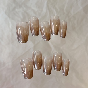 卡卡Nail「染脂」纯手工穿戴甲咖色晕染琥珀咖啡秋冬高级显白温柔