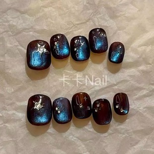 卡卡Nail「俏皮可可」纯手工穿戴甲追光猫眼甜酷ins咖棕豆豆美甲