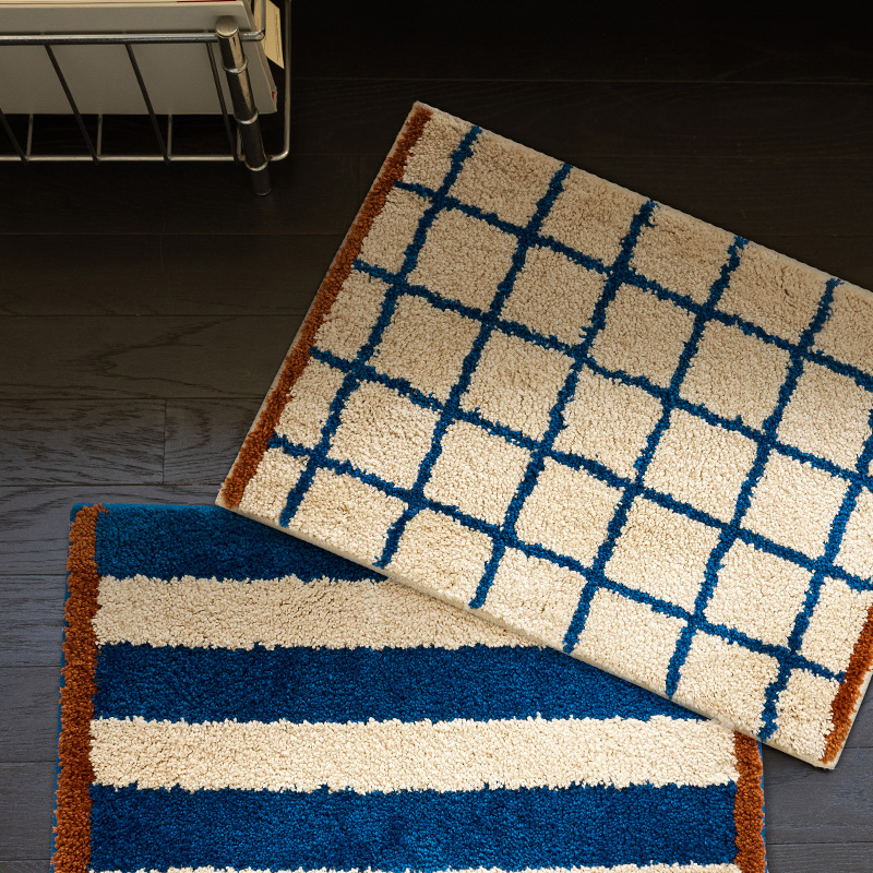 经典格纹植绒家用中古简约风地毯