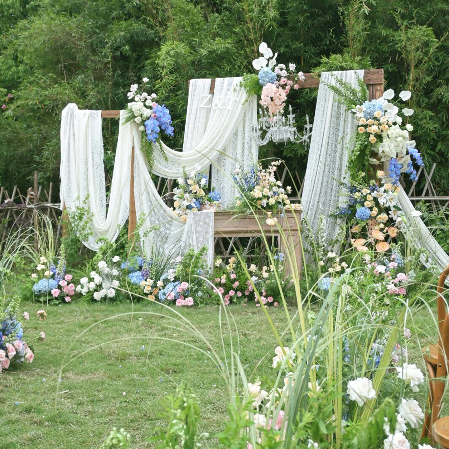 婚礼布置蕾丝纱幔迎宾区装饰布料