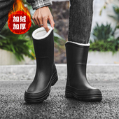钓鱼雨靴厨房胶鞋 冬季 大码 中筒保暖防水防滑水鞋 加绒一体雨鞋 男士