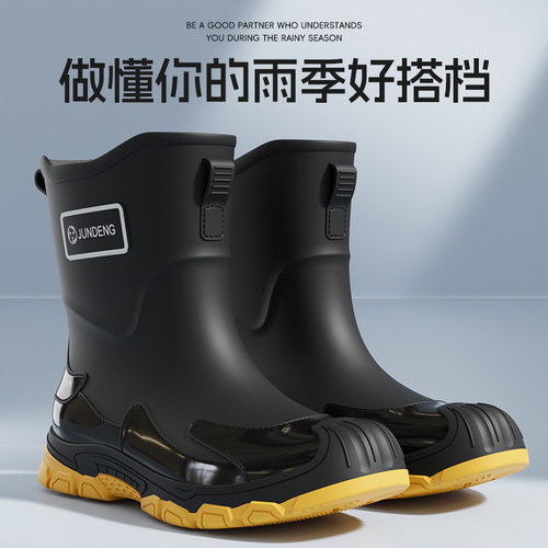 军登加绒保暖防水防滑中筒雨鞋