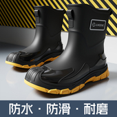 军登中筒雨鞋 加绒保暖防水防滑耐磨工作水靴轻便户外雨靴 男女冬季