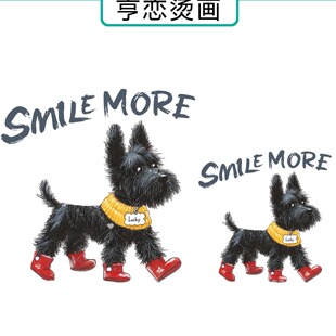 英文smile小狗雪纳瑞lucky热转印T恤帆布包印花贴高弹白墨烫画贴