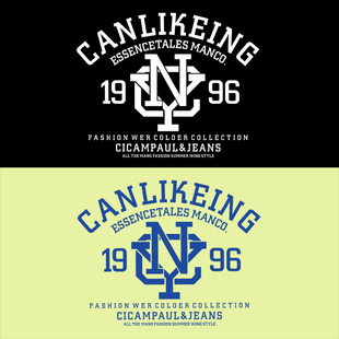 潮牌简约字母英文1996NY图案热转印T恤辅料胶印贴柯式过粉烫画贴