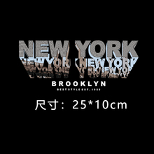 简约蓝灰复古字母NEW YORK热转印服装印花辅料贴柯式过粉胶印烫画