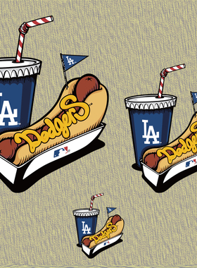 2024新款潮牌创意LA可乐热狗图案热转印T恤印花辅料贴胶印烫画贴