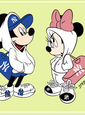 潮牌联名NY米奇图案卫衣印花贴柯式过粉胶印米老鼠热转印情侣烫画
