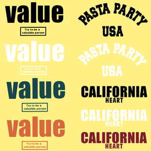 新款潮牌Value英文字母热转印T恤卫衣印花装饰贴柯式过粉胶印烫画