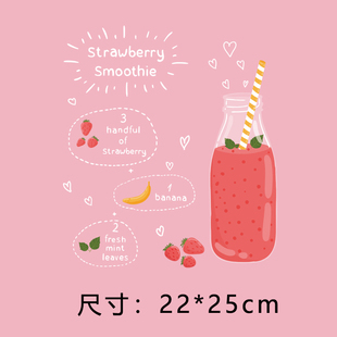 字母草莓饮料图案贴柯式 胶印衣服贴过粉印花烫画 可爱女款 潮牌新款