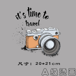 烫画贴 欧美字母热转印单反相机图案印花贴复古潮流胶印辅料贴柯式