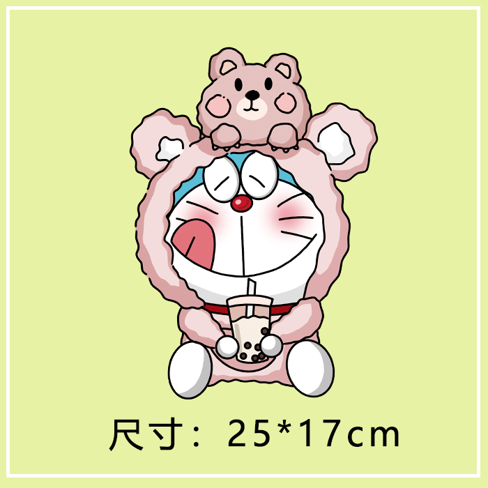 机器猫奶茶图案热转印胶印印花贴