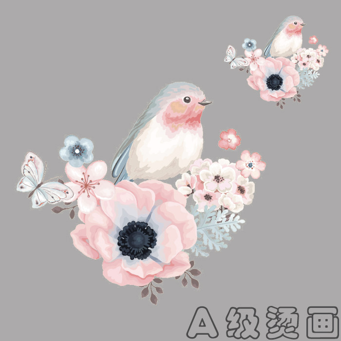 亨恋烫画新品动物画眉鸟花朵图案热转印贴服装辅料印花胶印烫画贴