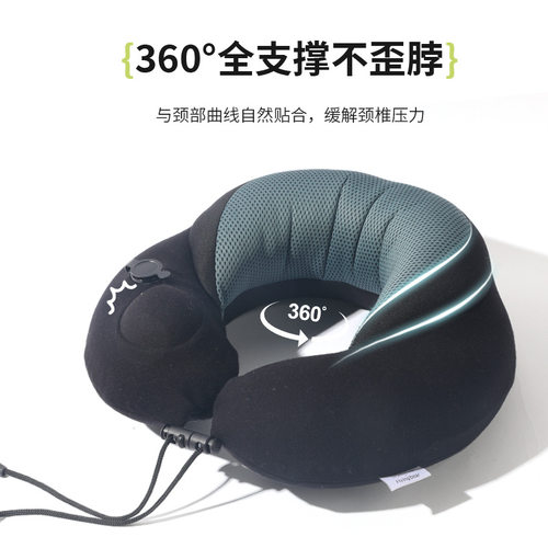 按压充气枕可拆洗轻巧便携旅行枕充气u型枕pp棉后高二合一护颈枕