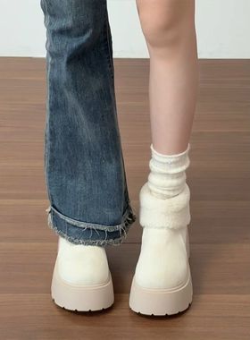 东北白色增高加绒加厚厚底雪地靴女款2024新款冬季保暖防滑棉鞋子