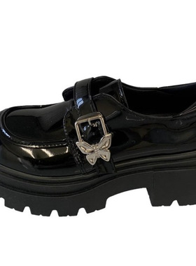 高级感黑色厚底粗跟网红小皮鞋女2025年新款春秋季复古深口单鞋