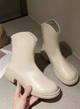 马丁靴女2024秋季新款芒果头法式小短靴英伦风白色短筒切尔西靴女