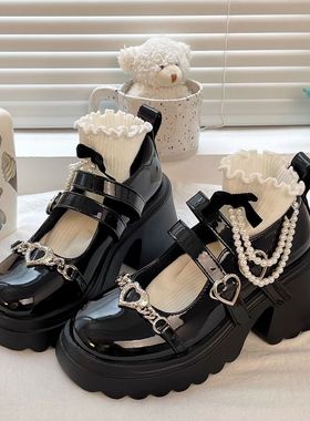 黑色英伦粗高跟小皮鞋女2025夏季薄新款日系jk厚底复古玛丽珍单鞋